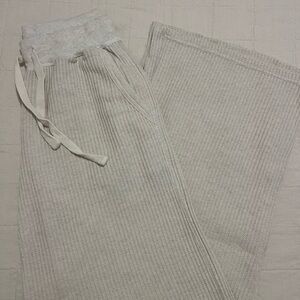 aerie Cream/Oatmeal Waffle-Knit Wide Leg Pants